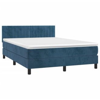 vidaXL Vidaxl - Cama Box Spring Colch&oacute;n Y Led Terciopelo Azul Oscuro 140x190 Cm