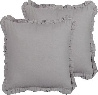 Beliani Conjunto De 2 Cojines De Lino Gris 45 X 45 Cm Borlas Flecos Accesorio Glabra