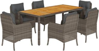 vidaXL Set Comedor Jard&iacute;n 7 Pzas Y Cojines Rat&aacute;n Sint&eacute;tico Gris Vidaxl