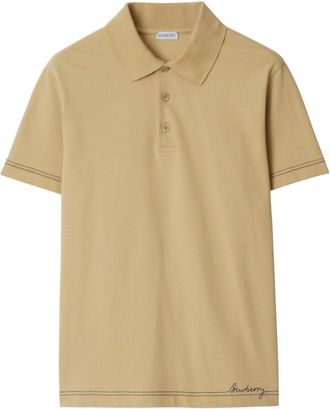 Burberry logo-embroidered polo shirt - men - Cotton - M - Neutrals