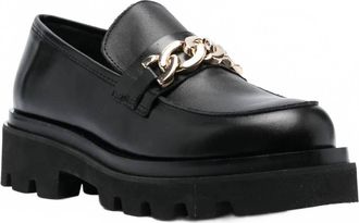 Alohas Womens Track Leather Loafers In Black