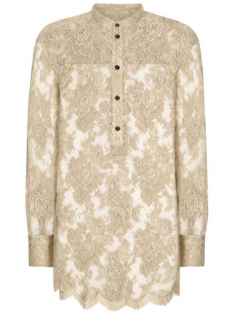 Dolce & Gabbana semi-sheer floral-lace shirt - men - Viscose/Cotton/Polyamide - 37 - Neutrals