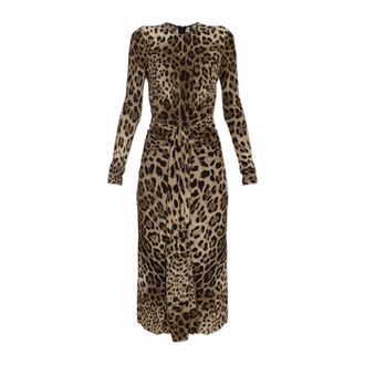 Dolce & Gabbana Vestido de Jersey de Viscosa con Estampado de Leopardo - Dresses - Mujer - Marr&oacute;n - L