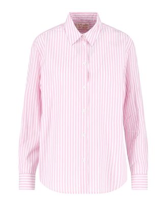 MC2 Saint Barth Long-Sleeved Cotton Shirt with Vertical Pink Stripes and Logo Embroidery