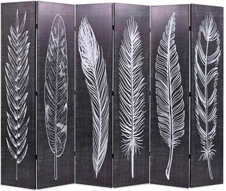 vidaXL Biombo Divisor Plegable 228x170 Cm Plumas Blanco Y Negro Vidaxl