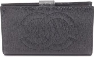 Chanel Black Grained Calfskin Long Wallet (Bi-Fold) (Pre-Owned)