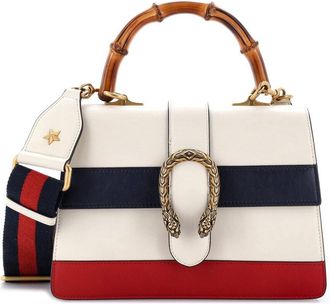 Gucci White Colorblocked Leather Dionysus Bamboo Top Handle Bag Medium (Authentic Pre-Loved)