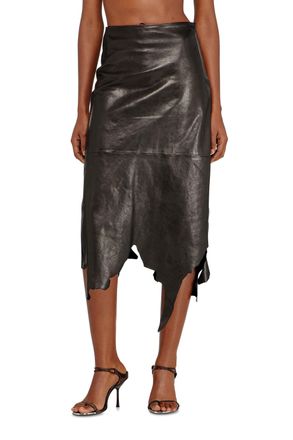 Diesel Leather midi skirt with jagged hem - Skirts - Woman - Black