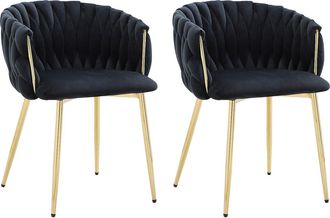 Vente-Unique Pack de 2 sillas con reposabrazos de terciopelo y metal dorado - Negro - ELEGANO