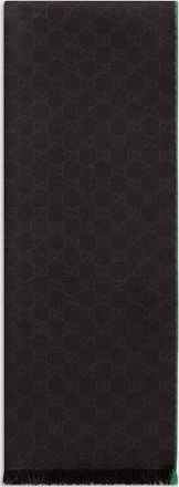 Gucci GG Wool Silk Jacquard Stole, Black, Wool