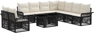 vidaXL Conjunto De Sof&aacute;s De Jard&iacute;n 10 Uds. Negro Y Blanco Crema Vidaxl