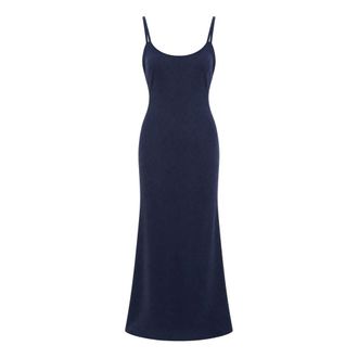 Elisabetta Franchi Abr0567E2 Lange Jacquard Satijnen Jurk - Dames - Jurken - Blauw - Maat: L Satijn