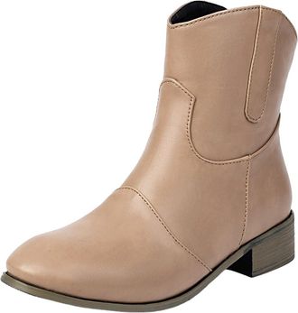 Generic Womens Ankle Boots Low-Heel Pointed Toe Elegant Western Cowboy Booties PU Leather Slip-on Boots Casual Shoes Comfortable Autumn Winter size 9.5