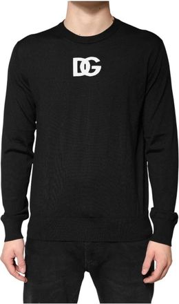 Dolce & Gabbana Wool Crew Neck Pullover Sweater - Heren - Ronde hals truien - Zwart - L - Wol - Truien & Vesten