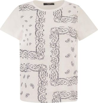 Max Mara Weekend Maxmara Wkdgenio Camiseta de jersey de algod&oacute;n el&aacute;stico y lino bordado