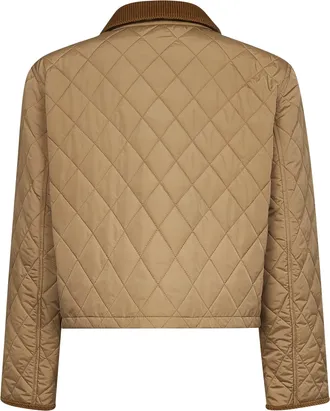 Burberry Womens Cropped Jacket Quilted Nylon Beige Polyamide Bomber
