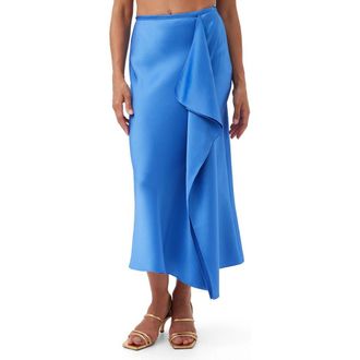 Trina Turk Sahel Satin Midi Skirt in Beach Ball Blue at Nordstrom, Size 10