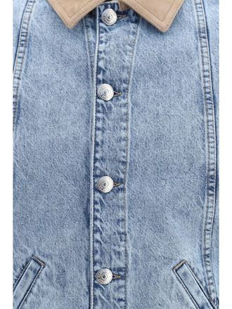 Brunello Cucinelli Mens Denim Jacket With Suede Collar, Light Cotton