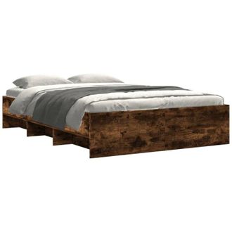 vidaXL Bed Frame without Mattress Smoked Oak 140x190 cm Engineered Wood Vidaxl