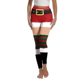 Generic Elastic Leggings Womens Winter Thermal Pants Yoga Womens Christmas Santa Fun Belt Striped Color Block Print Fashion Casual Leggings Yoga Pants Womens 