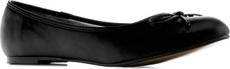 Andres Machado Classic Black Faux Soft Leather Flats for Women - TG104 - Ballet Flat Closed Toe Block Heel, Bow Detail on Vamp - Special Large Sizes UK 10 / EU 43