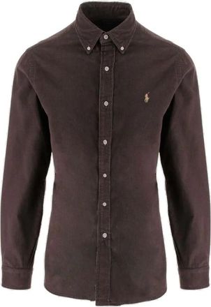 Ralph Lauren Button-down kraag katoenen shirt met geborduurd logo - Heren - Casual Overhemden - Bruin - M - Katoen - Overhemden