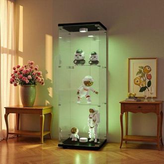 OEM Mueble Vitrina - Negro - Cristal Templado 5mm - Iluminaci&oacute;n Led Regulable - 3 Niveles Ajustables