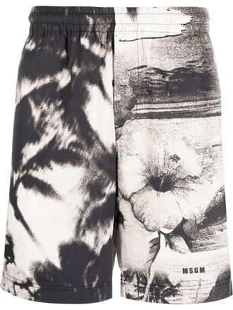Msgm graphic-print track shorts - Black
