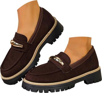 Generic Loafers for Women Platform Lug Sole Comfortable Slip On Business Casual Work Dress Shoes Fashion Round Toe Chunky Heel Suede Loafer Dressy Womens Low 