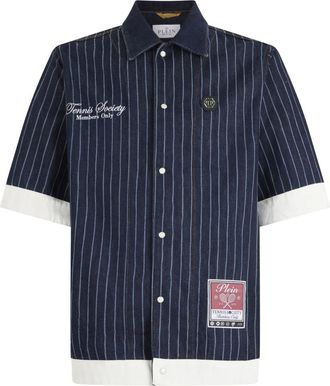 Philipp Plein Shortsleeve Denim Overshirt Tennis - Heren - Korte mouwen Overhemden - Blauw - M - Denim - Overhemden