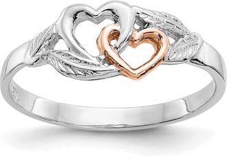 Diamond2Deal 14K White Gold Polished Hearts and Leaves Ring