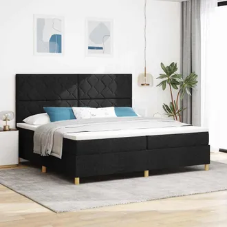 vidaXL Vidaxl Letto A Sorgente Led Con Testiera Nero 200 X 200 Cm Tessuto