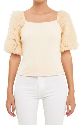 endless rose Tulle Puff Sleeve Blouse in Ivory at Nordstrom, Size Medium