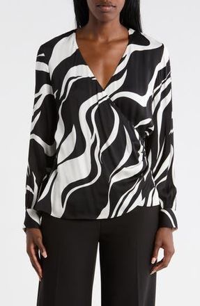 Elie Tahari The Estelle Wrap Front Silk Blend Top in Wildside at Nordstrom Rack, Size 16