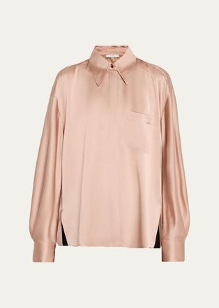 Vince Silk Satin Dolman-Sleeve Button-Front Shirt