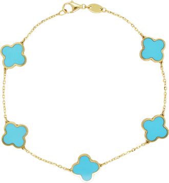 Italian Gold, Inc 14K Yellow Gold Clover Bracelet -Turquoise