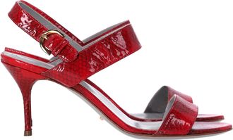 Sergio Rossi Ankle Strap Printed Sandals in Red Patent Leather
