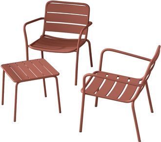 Vente-Unique Sal&oacute;n de jard&iacute;n de metal - 2 sillones bajos apilables y una mesa auxiliar cuadrada - Terracota - MIRMANDE de MYLIA