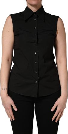 Dolce & Gabbana Womens Black Cotton Sleeveless Collared Blouse Top