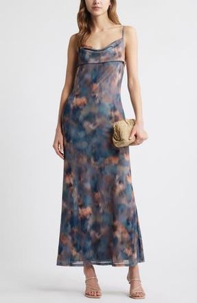 Open Edit Print Mesh Maxi Dress in Grey- Pink Agate Print at Nordstrom Rack, Size Xx-Small