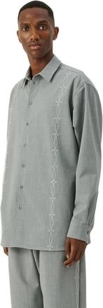 Soulland Geborduurd Grijs Overshirt met Verticale Borduursels - Heren - Casual Overhemden - Grijs - S/M - Overhemden