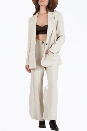 Lucca Couture Oversized Single-Breasted Linen-Blend Blazer In Wheat