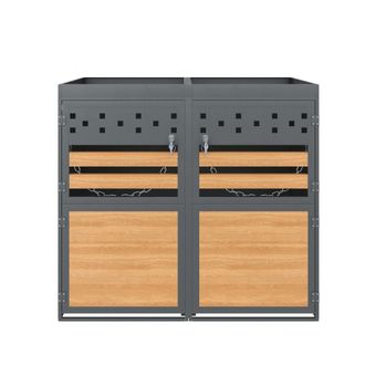 STILVORA Armario Para Cubos De Basura 2 Contenedores Con Techo Jard&iacute;n 120-240 L, Acero Galvanizado Antracita