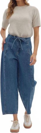 Entro High Waist Drawstring Pants In Blue