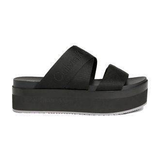 Calvin Klein Jeans Sliders, female, Black, Size: 11 US Black Flat Sandal Webbing