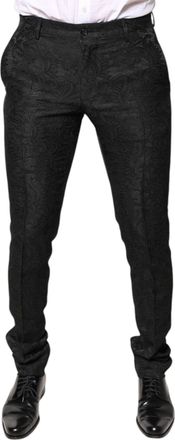 Dolce & Gabbana Black Floral Jacquard Mid Waist Dress Mens Pants