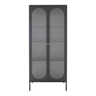 Moloo Vitrina de 2 puertas en vidrio ondulado y acero negro 90x180cm