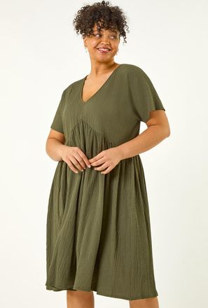 Roman Textured V-Neck Stretch Dress