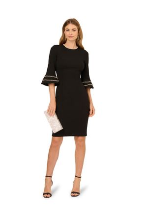 Adrianna Papell Womens Pearl Trimmed Midi Dress - Black - Size 14 UK