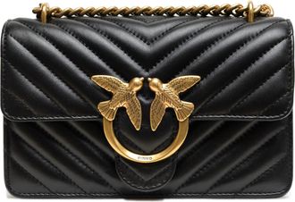 Pinko Zwarte Leren Love One Mini Schoudertas